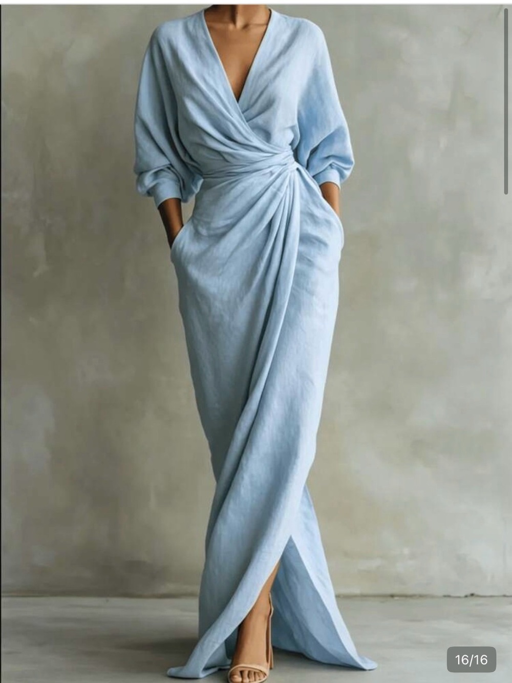 SHEIN Light Blue Gathered Wrap Maxi Dress